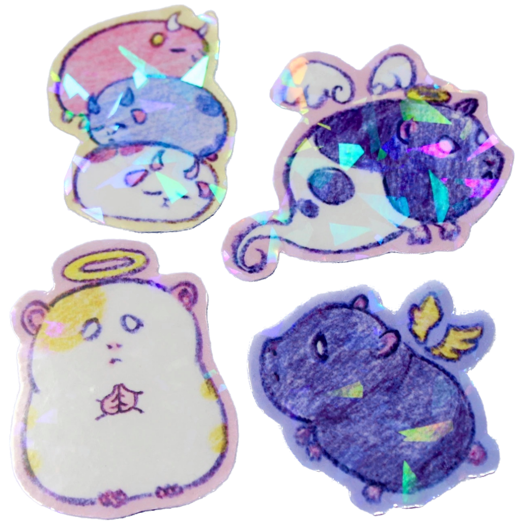 Hamster Angels - 4 Holographic Stickers