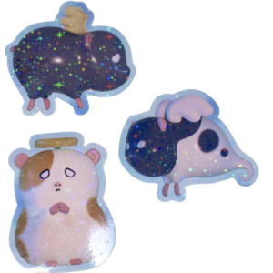 Hamster Angels - Plastic Toy Style Large Holographic Stickers