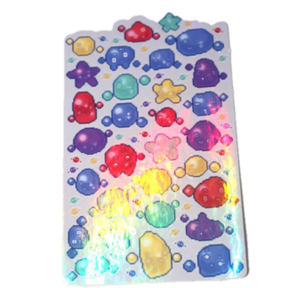 Happy Pixel Art Blob / Emoji Sticker Sheet - Hand Made - Holographic Vinyl 90s / Frutiger Aero Stickers